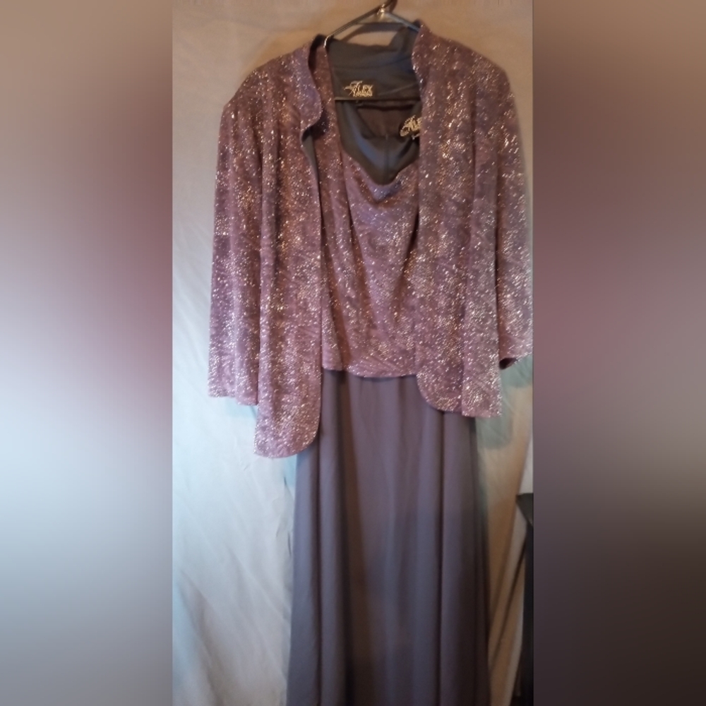 Purple Glitter Alex Evenings 2 Piece Plus Size Jacket and Dress Set